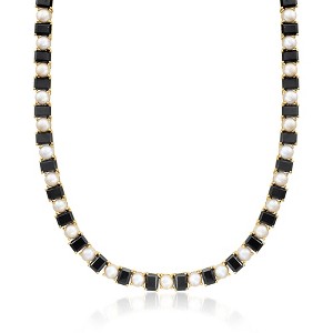 Ross-Simons Onyx and 6.5-7mm Cultured Pearl Necklace in 18kt Gold Over Sterling Size 18 - 1 of 3