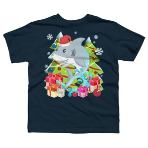 Boy's Design By Humans Funny Santa Shark Christmas T-Shirt By thebeardstudio T-Shirt - 1 of 3