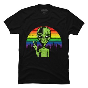 Adult Design By Humans Alien Peace Pride Retro Stripes By Tomoken T-Shirt - 1 of 2