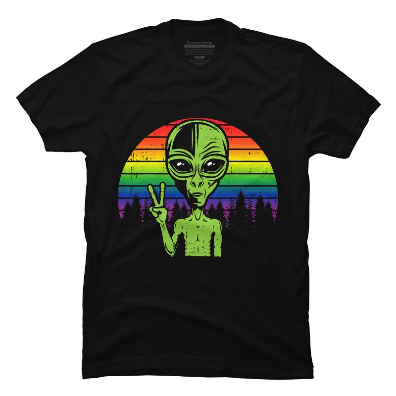 Adult Design By Humans Alien Peace Pride Retro Stripes By Tomoken T-Shirt, 1 of 3