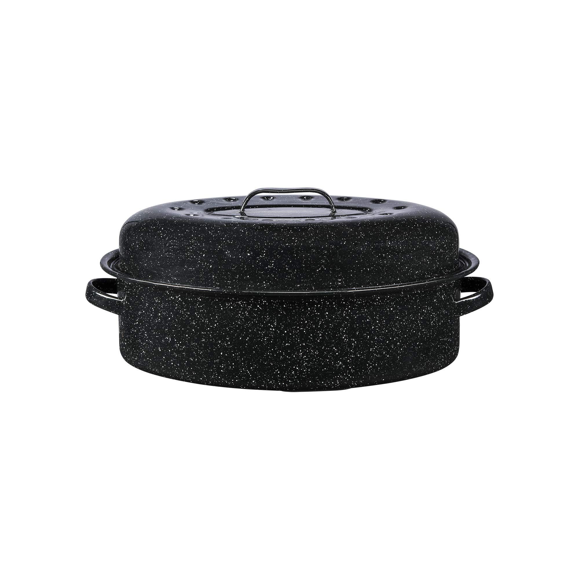 Granite Ware 18" Oval Roaster with Cover, Large Non-Stick Porcelain Enamel Roasting Pan, Even Heating, Dishwasher Safe, Durable Carbon Steel