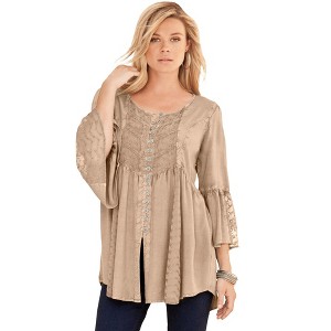 Roaman's Women's Plus Size Taylor Acid Wash Big Shirt - 1 of 4