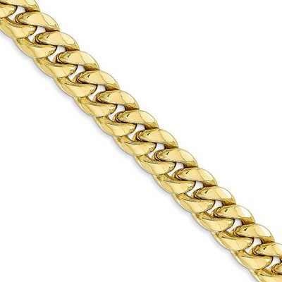 Black Bow Jewelry 10k Yellow Gold 7.3mm Hollow Miami Cuban (Curb) Chain Bracelet