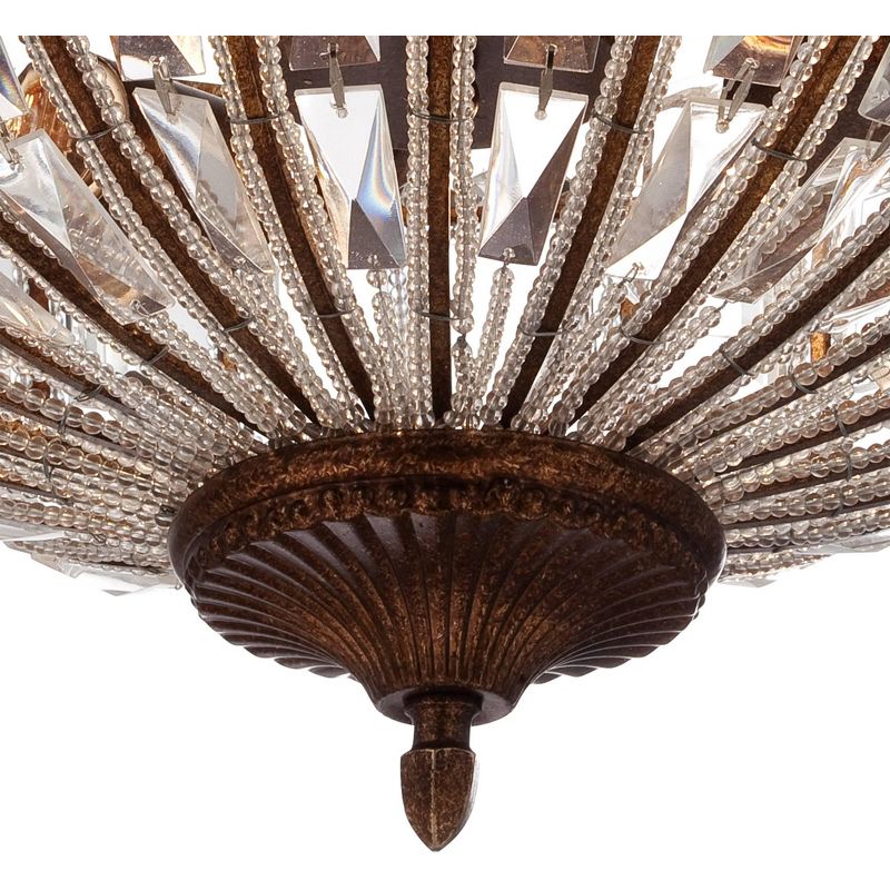 Vienna Full Spectrum Ibeza Vintage Ceiling Light Semi Flush Mount Fixture 15" Wide Mocha Brown 3-Light Faceted Clear Crystal for Bedroom Living Room, 3 of 12