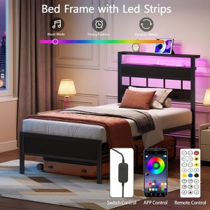 Bed Frames with Headboard & LED Lighted,Standard Storage Bed Platforrm with Storage Underbed, No Box Spring Needed - 1 of 3