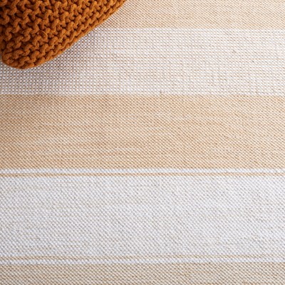 Hand-Woven Ivory and Gold Striped Kilim Wool-Cotton Rug