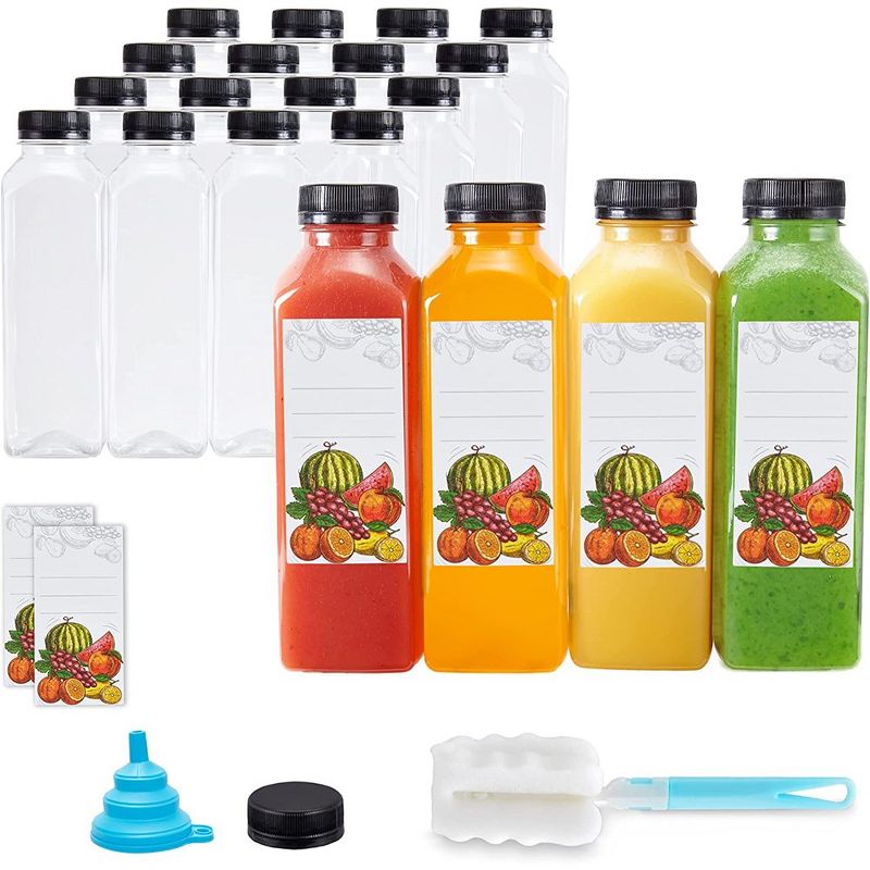 JumblWare 16 oz. Reusable Plastic Juice Bottles with Caps, 20 pcs., 1 of 6