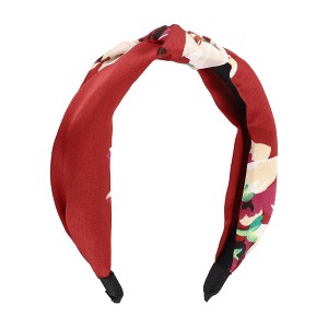 Unique Bargains Women's Elegant Knotted Printed Wide Hairband 6.50"x4.92" Wine Red 1 Pc - 1 of 3