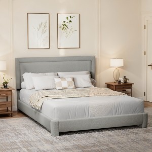 Vipbear Twin/Full/Queen/King Size Boucle Bed Frame with Adjustable Headboard,Upholstered Teddy Bed Frame No Box Spring Required,Easy Assembly - 1 of 4