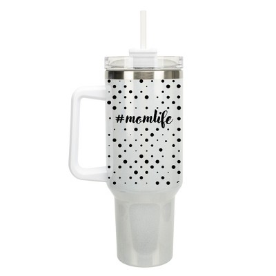 Elanze Designs #Momlife Mom Life Polka Dots 40 oz. Stainless Steel, Large Water Bottle Coffee Mug, Spill & Leak Resistant, Thermal Travel Tumbler with