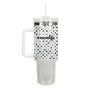 Elanze Designs #Momlife Mom Life Polka Dots 40 oz. Stainless Steel, Large Water Bottle Coffee Mug, Spill & Leak Resistant, Thermal Travel Tumbler with - 1 of 1