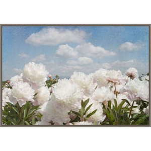 Amanti Art 33"x23" Peony Sunshine I by Georgianna Lane Framed Canvas Wall Art Print: Botanical Scene with Clouds - 1 of 4