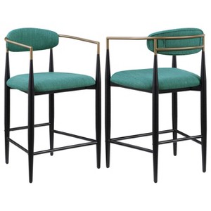 Sapphtopaz Modern Bar Stools Set of 2 with Wood Legs Upholstered Dining Chairs with Armrest & Backrest Counter Stools for Kitchen Island - 1 of 4