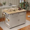 Rolling Kitchen Island Cart with Power Outlet & Drop Leaf, Kitchen Storage Cabinet on Wheels with 3 Drawers, Spice Rack & Towel Rack - 3 of 4