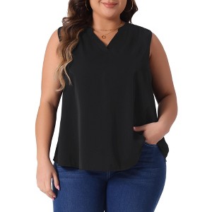Agnes Orinda Women's Plus Size Chiffon Pleated V Neck Sleeveless Summer Work Office Tank Tops - 1 of 4