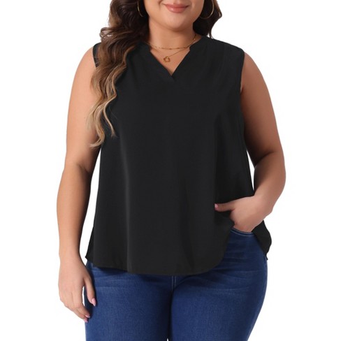 Agnes Orinda Women's Plus Size Chiffon Pleated V Neck Sleeveless Summer Work Office Tank Tops - image 1 of 4