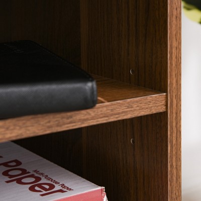 Walnut Particleboard Rolling Printer Stand with Drawer and Shelves
