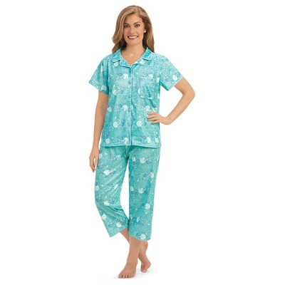 Collections Etc Short Sleeve Button-Front Abstract Floral Capris Pajama Set