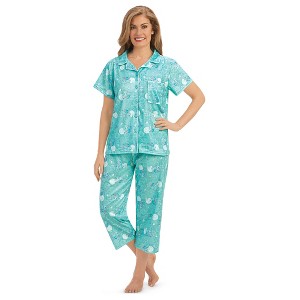 Collections Etc Short Sleeve Button-Front Abstract Floral Capris Pajama Set - 1 of 4