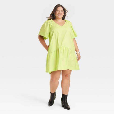 Women's Flutter Short Sleeve Mini Shift Dress - A New Day™ Lime XXL