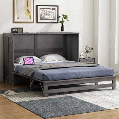 NicBex Queen Size Murphy Bed 80" L Modern Wooden Bed Frame with Large Storage Drawer and Ports for Bedroom, Guest Room, No Box Spring Required