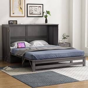 NicBex Queen Size Murphy Bed 80" L Modern Wooden Bed Frame with Large Storage Drawer and Ports for Bedroom, Guest Room, No Box Spring Required - 1 of 4