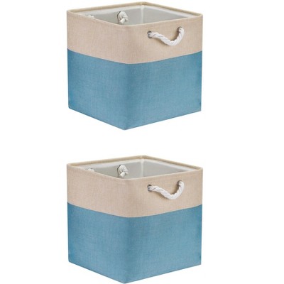 REGALWOVEN Closet Square Fabric Collapsible Storage Cube Bin with Handle 2 Pcs