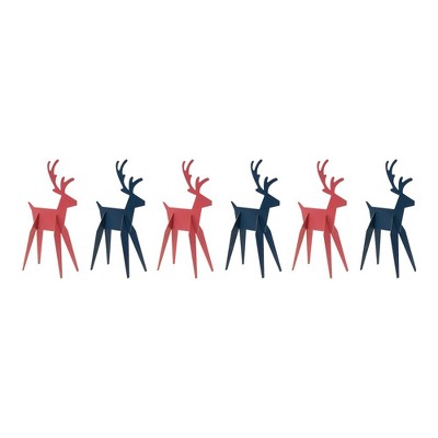 Red and Navy Blue Metal Deer Figurine Set