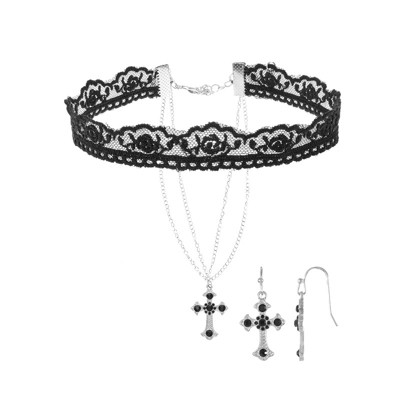 Attop Halloween cross necklace and earrings
