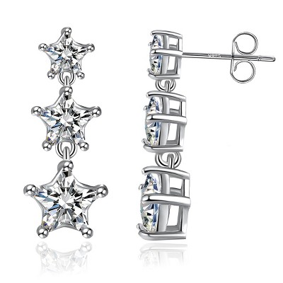 Paaaawaters 925 Sterling Silver 5A Cubic Zirconia Triple Star Dangle Stud Earrings for Women