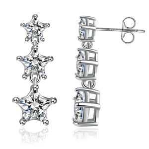 Paaaawaters 925 Sterling Silver 5A Cubic Zirconia Triple Star Dangle Stud Earrings for Women - 1 of 4