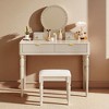 Luxury Vanity Desk with Round Mirror, Height-Adjustable, Stylish Dressing Table Set with 4 Drawers & Stool for Bedroom - 3 of 4