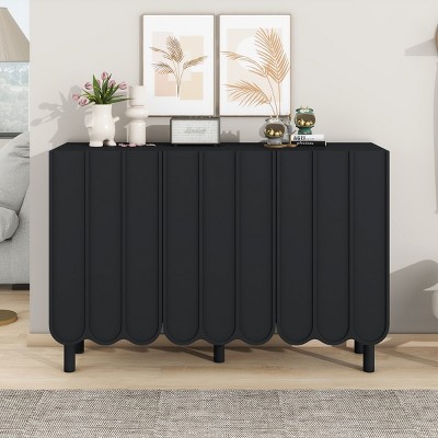 Cream Style Shoe Cabinet With Wave Doors And 5 Solid Wood Legs,Shoe Cabinet With Adjustable Shelves,Storage Cabinet For Living Room-Cuddlewood