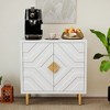 ChicFurnit Decorative Storage Cabinet 2 Door Accent Cabinet with Embossed Doors for Living Room, White, 36.00"*18.00"*11.00" - 2 of 4
