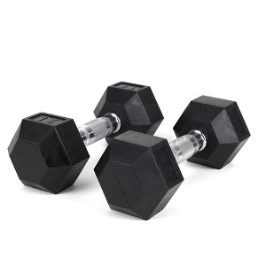 Naysaye Dumbbell Set of 2 15LBS Hex Dumbbell with Chrome Plated Knurled Handle Rubber Coated Solid Cast Iron for Home Gym, Silver, 12"*5"*5" - 1 of 4