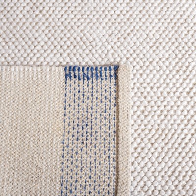 Ivory and Navy Striped Wool Flat Woven 4' x 6' Rug