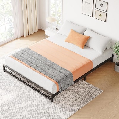 1-Piece Wavy Metal Platform Bed - 6" Low Profile Queen Size, Steel Slats No Box Spring Needed, Fits Standard Mattress