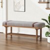 Bekrvio 44-Inch Teddy Fleece Upholstered Bench – Solid Wood Frame,Mid Century Modern Bench with PU Straps for Living Room, Bedroom - 3 of 4