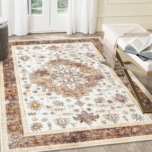Vintage Retro Washable Area Rug - Non-Slip Low Pile Indoor Carpet for Living Room, Bedroom, Dining Room & Home Office - 1 of 4