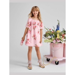 The Children's Place Girls Long Sleeve Floral Chiffon Smocked Dress Pink S  (5/6) : Target