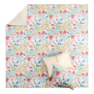 Radella Full/Queen White Cotton Reversible Quilt Set
