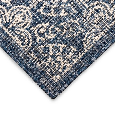 Antique Tile Medallion Navy Synthetic 6'6" x 9'3" Indoor/Outdoor Rug