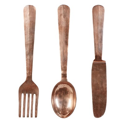 Set of 3 Extra Large Copper Metal Utensil Wall Decor - Olivia & May