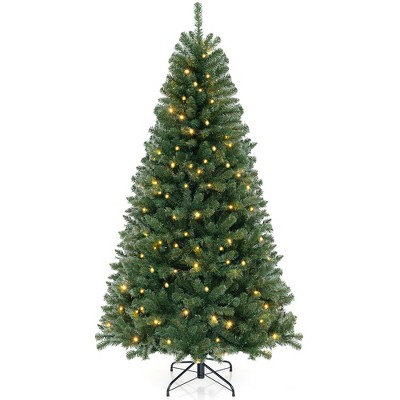 Tangkula 6/7/8 FT Christmas Tree w/568/830/1182 PVC Branch Tips 200/250/400 Warm White LED Lights Gloves
