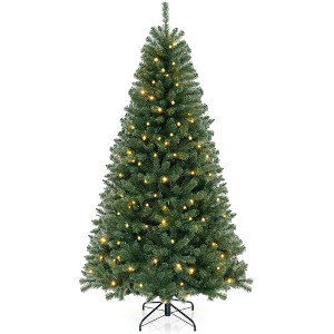 Tangkula 6/7/8 FT Christmas Tree w/568/830/1182 PVC Branch Tips 200/250/400 Warm White LED Lights Gloves - 1 of 4