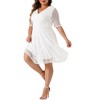 Agnes Orinda Women's Plus Size V Neck Swing Cocktail Wedding Midi Lace A-Line Dress - 2 of 4