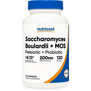 Nutricost Saccharomyces Boulardii + MOS Capsules (>5 Billion CFU) 120 Capsules - Prebiotic + Probiotic, 200mg of MOS Per Serving - 1 of 4