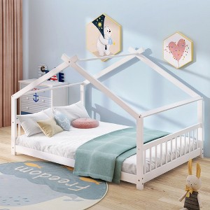 NicBex Twin/Full Size Montessori Toddler Floor Bed with House-Shaped Design for Kids/Boys/Girls,Wood Slats Support,No Box Spring Needed,Easy Assembly - 1 of 4