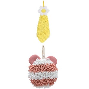 REGALWOVEN Soft Absorbent Cute Fuzzy Hanging Decorative Bathroom Chenille Hand Towel 6" x 15"/7" x 7" 2 Packs - 1 of 4
