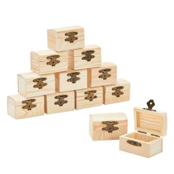 6 Pack Small Wooden Boxes with Hinged Lid, Front Clasp